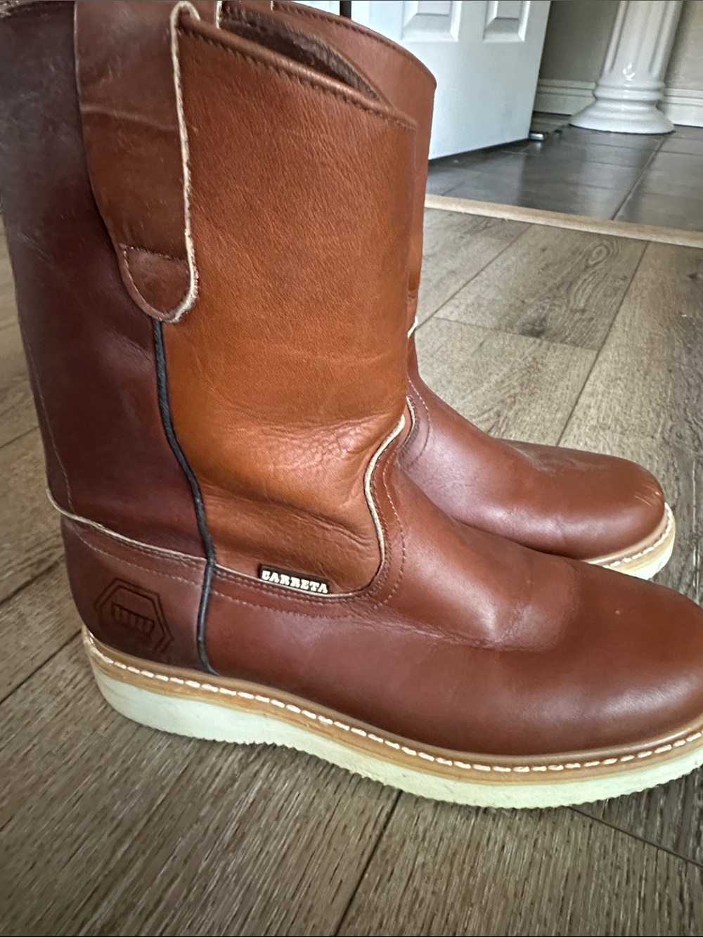 Carreta Brown Leather Western Work Boots with Cream Sole